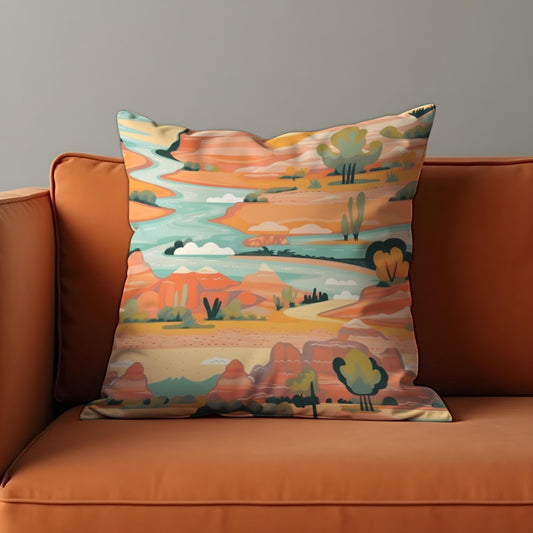 Desert Landscape Cushion Cover, Colorful Canyon River Pillow Case