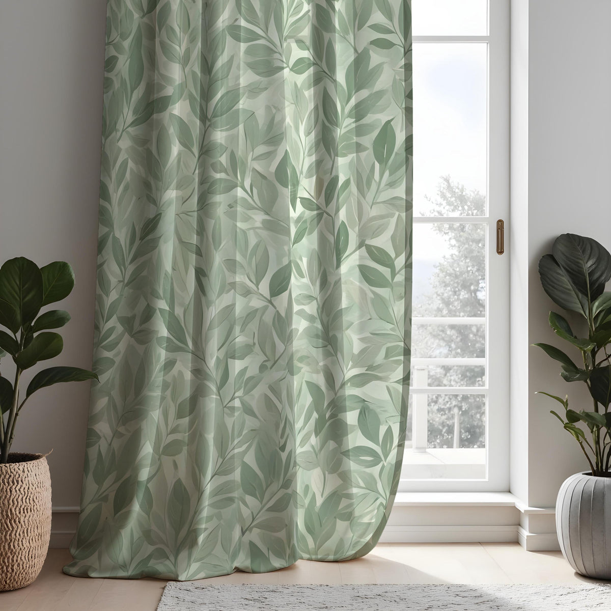 Green Botanical Leaf Curtains, Nature Inspired Custom Drapes