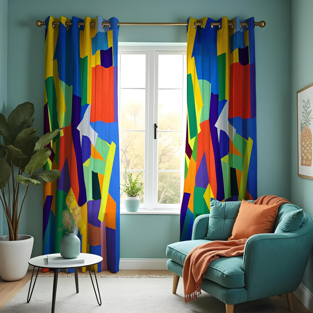 Bold Color Block Curtains, Multicolor Abstract Drapes