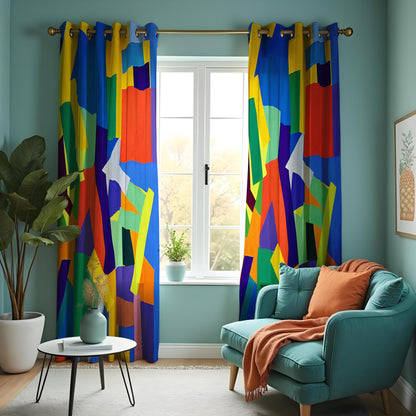 Bold Color Block Curtains, Multicolor Abstract Drapes