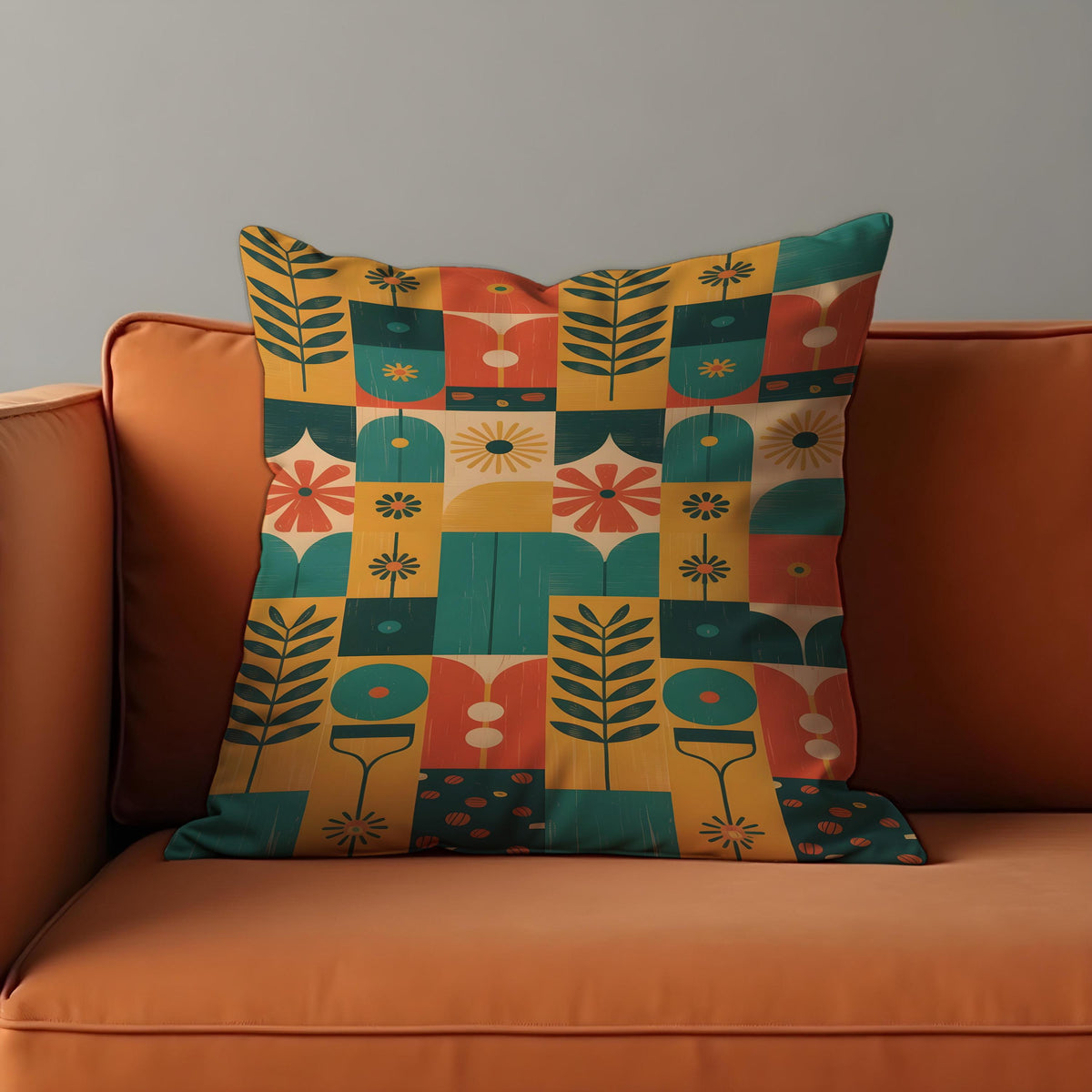 Mid Century Botanical Cushion Cover, Retro Pillow Case
