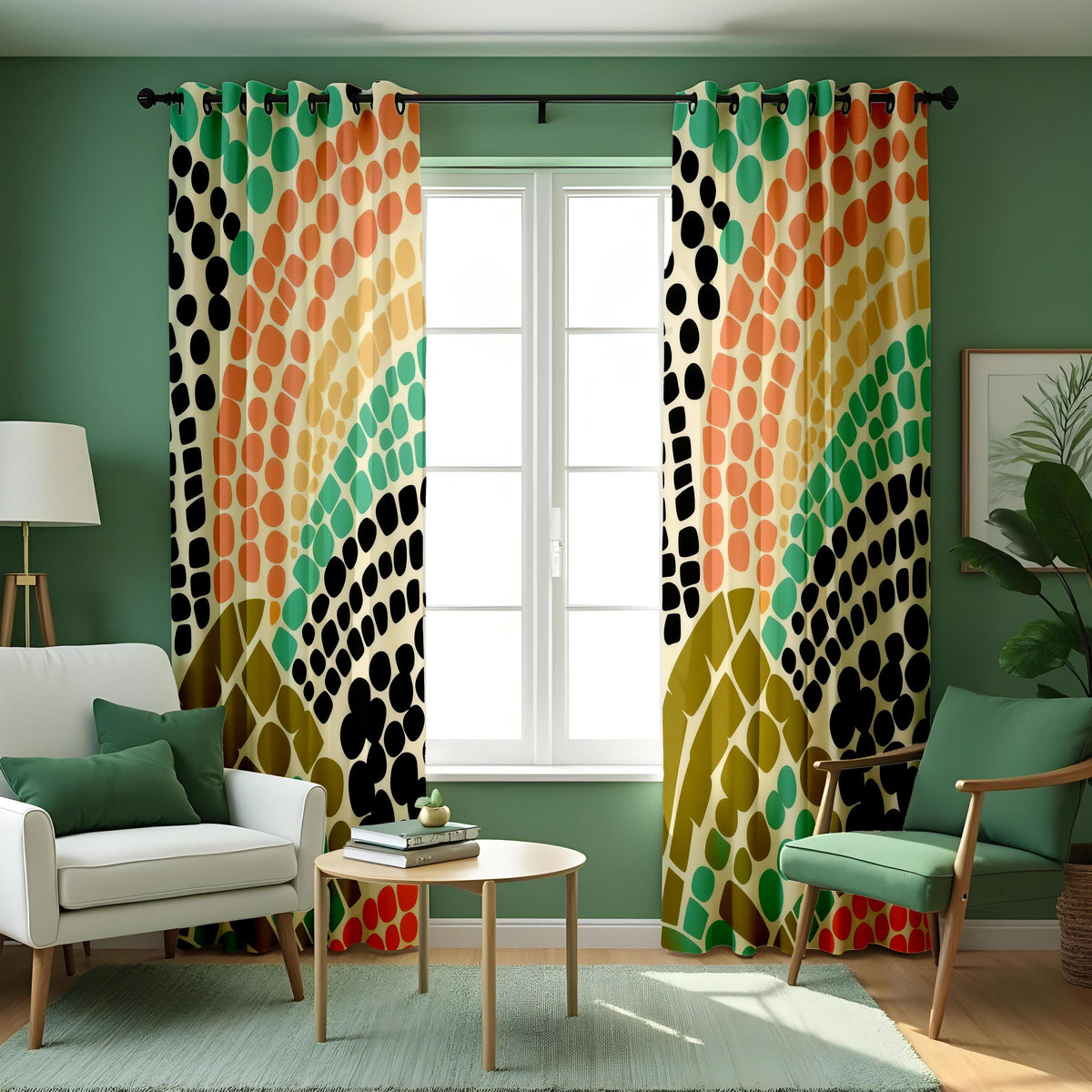 Colorful Retro Dot Curtains, Abstract Geometric Drapes