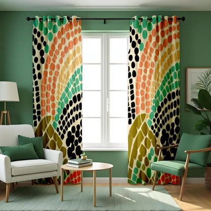 Colorful Retro Dot Curtains, Abstract Geometric Drapes