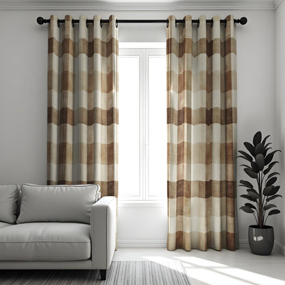 Brown Check Plaid Curtains, Rustic Farmhouse Window Drapes
