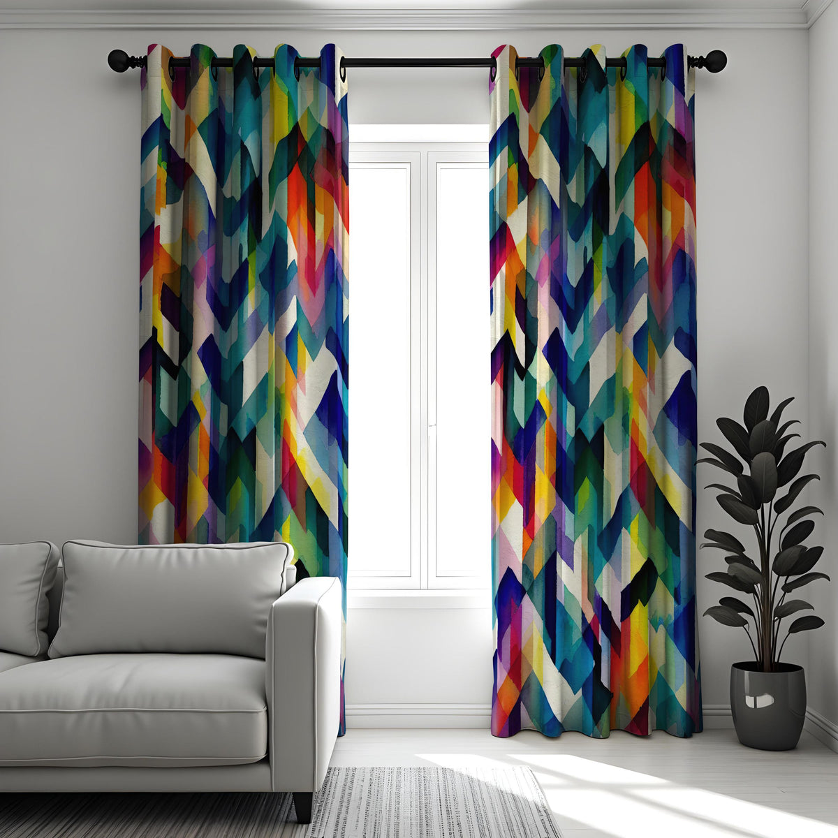 Rainbow Chevron Curtains, Colorful Abstract Geometric Drapes