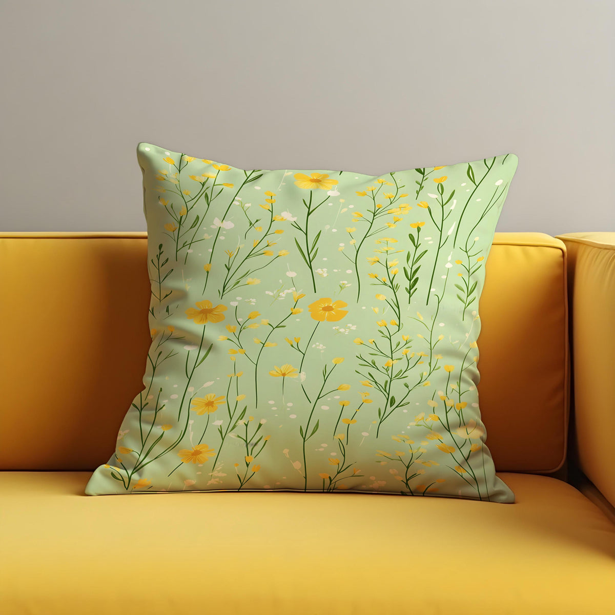 Green Floral Cushion Cover, Botanical Spring Throw Pillow Case