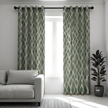 Sage Green Lattice Curtains, Geometric Neutral Drapes