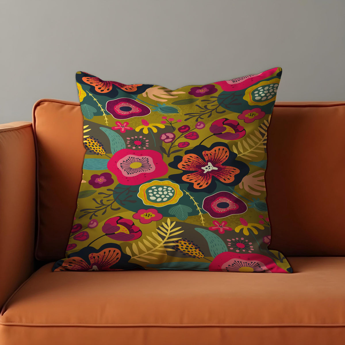 Vibrant Floral Cushion Cover, Boho Throw Pillow Case