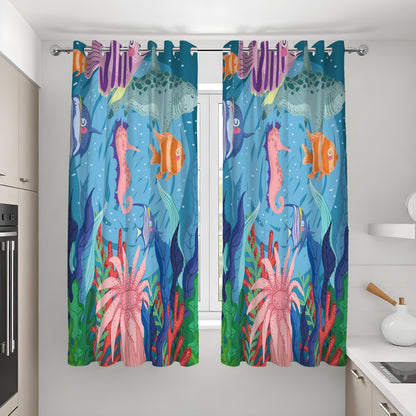 Kids Ocean Curtains, Underwater Fish & Seahorse Drapes