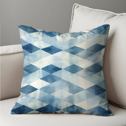 Blue White Check Cushion Cover, Watercolour Pillow Case