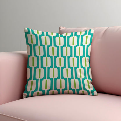 Teal Mid Century Cushion Cover, Retro Pillow Case