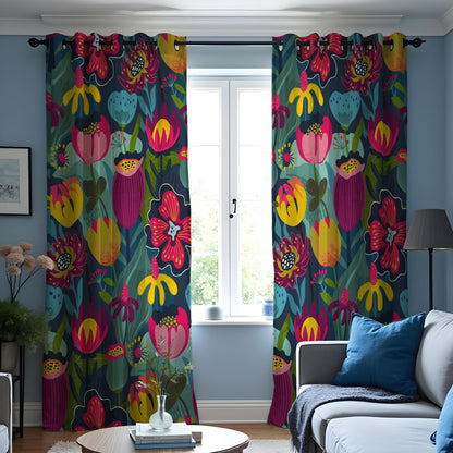 Colorful Floral Curtains, Multicolor Botanical Art Drapes