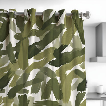 Green Abstract Brushstroke Curtains, Modern Artistic Drapes