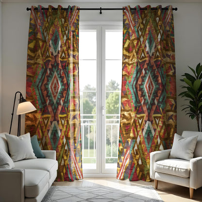 Colorful Tribal Aztec Curtains, Boho Geometric Drapes