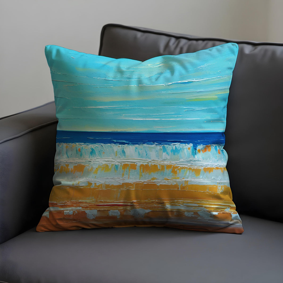 Beach Scene Cushion Cover, Ocean Waves Throw Pillow Case