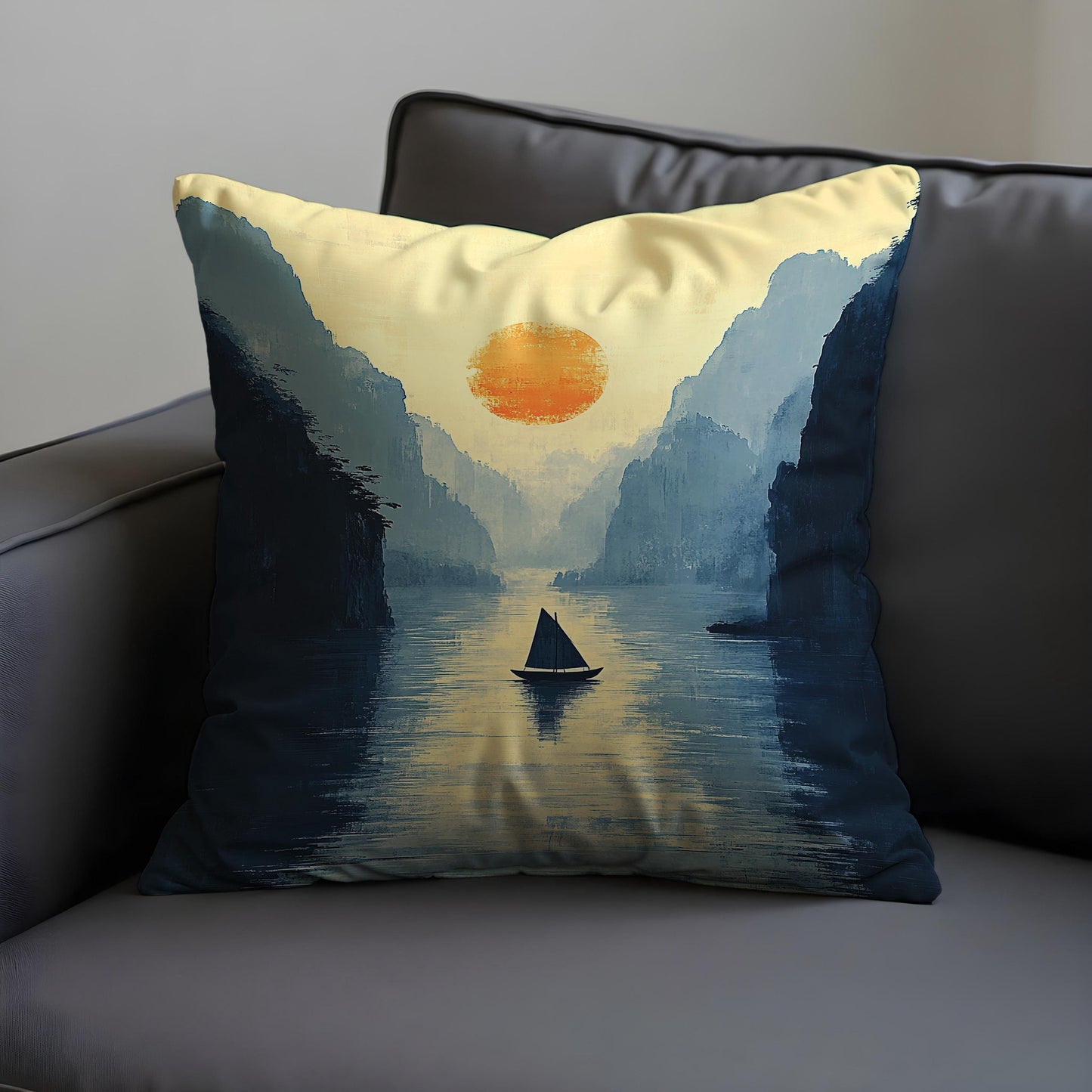 Serene Sunset Lake Cushion Cover, Tranquil Nature Landscape Throw Pillow Cover