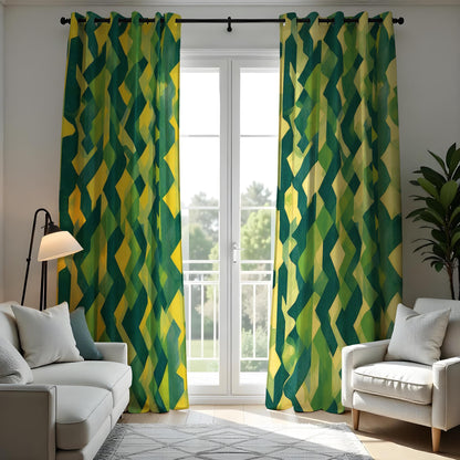 Yellow Green Geometric Curtains, Modern Abstract Drapes
