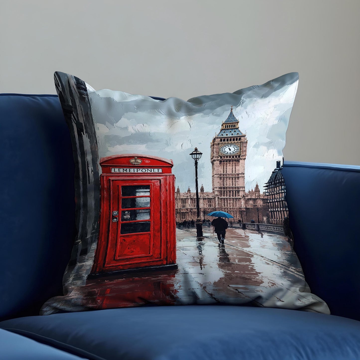 London Street Scene Cushion Cover, Big Ben Throw Pillow Cover