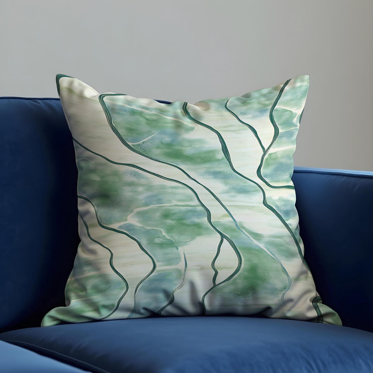 Green Abstract Cushion Cover, Line Pattern Pillow Case