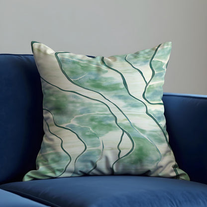 Green Abstract Cushion Cover, Line Pattern Pillow Case