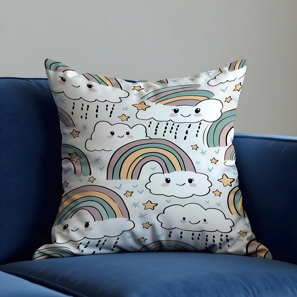Rainbow Clouds Throw Pillow Cover, Nursery Cushion Case
