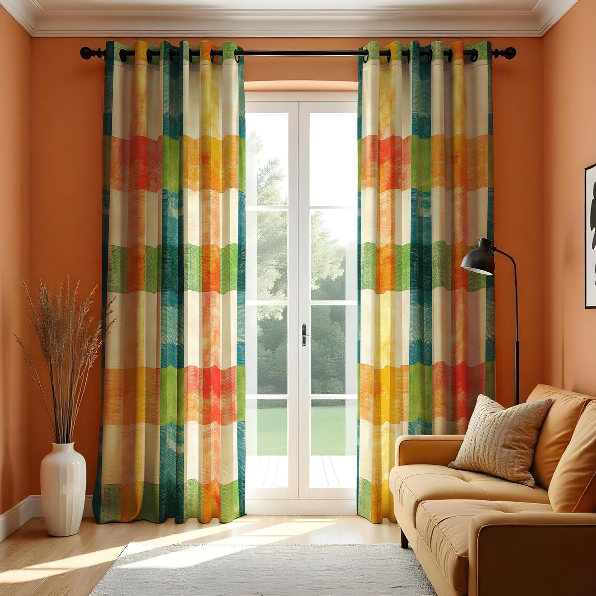Multicolor Color Block Plaid Curtains, Made to Measure Drapes