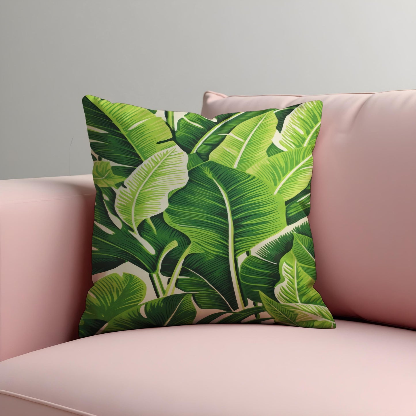 Tropical Banana Leaf Cushion Cover, Bold Green Botanical Throw Pillow Case