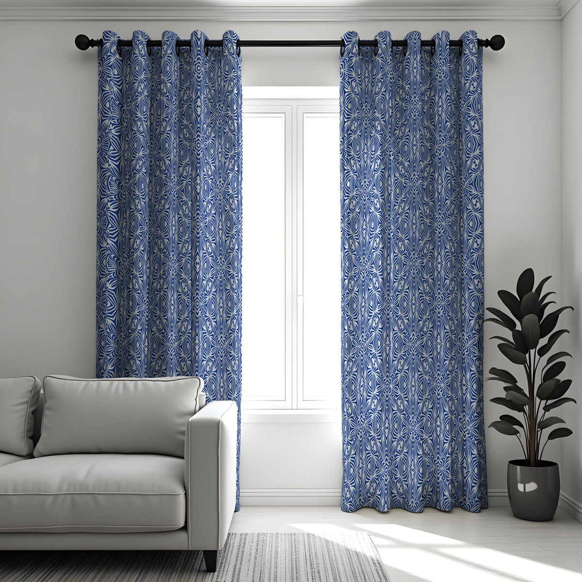 Navy & White Geometric Curtains, Mediterranean Style Drapes