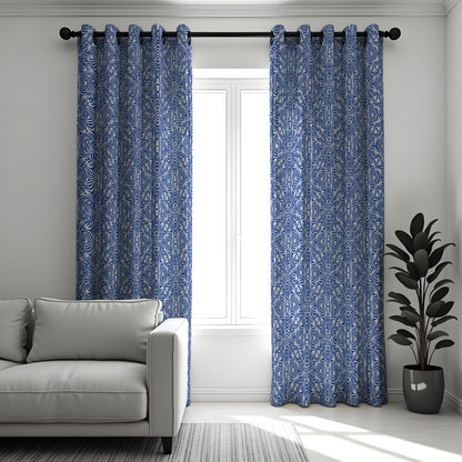 Navy & White Geometric Curtains, Mediterranean Style Drapes