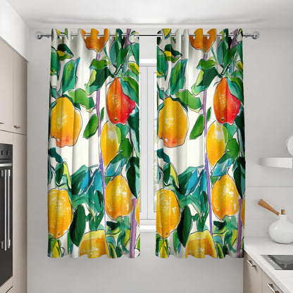 Lemon Watercolor Kitchen Curtains, Citrus Botanical Drapes