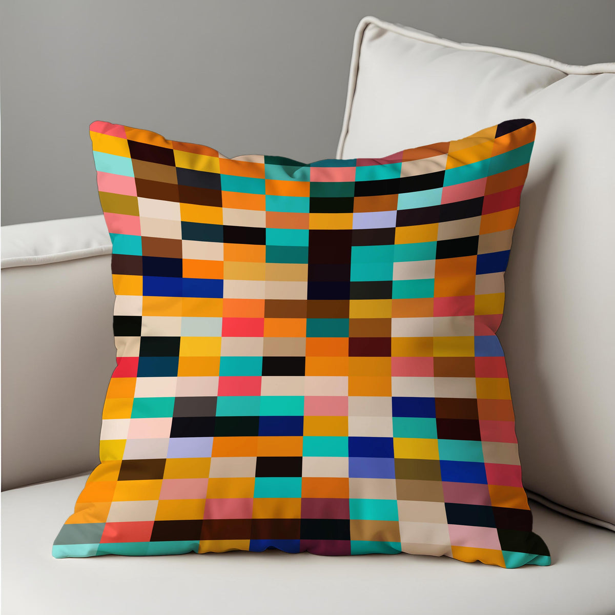 Color Block Cushion Cover, Pixel Art Throw Pillow Case