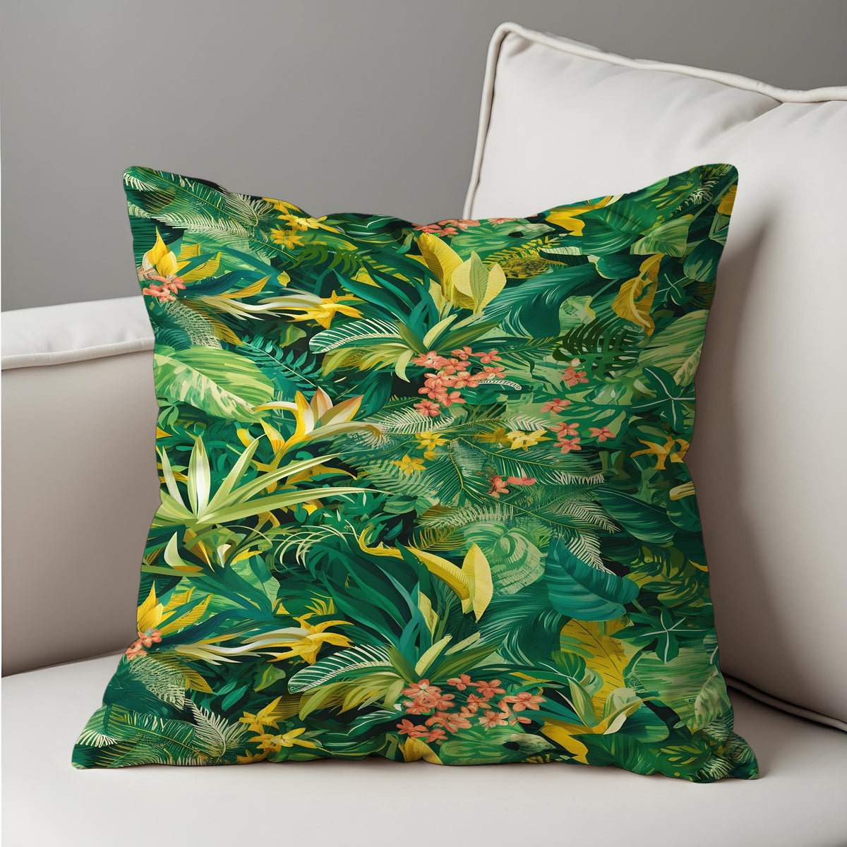 Green Jungle Leaf Cushion Cover, Tropical Pillow Case