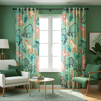Colorful Safari Animal Kids Curtains, Jungle Nursery Drapes