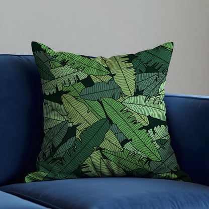 Tropical Banana Leaf Cushion Cover, Bold Green Jungle Pillow Cover