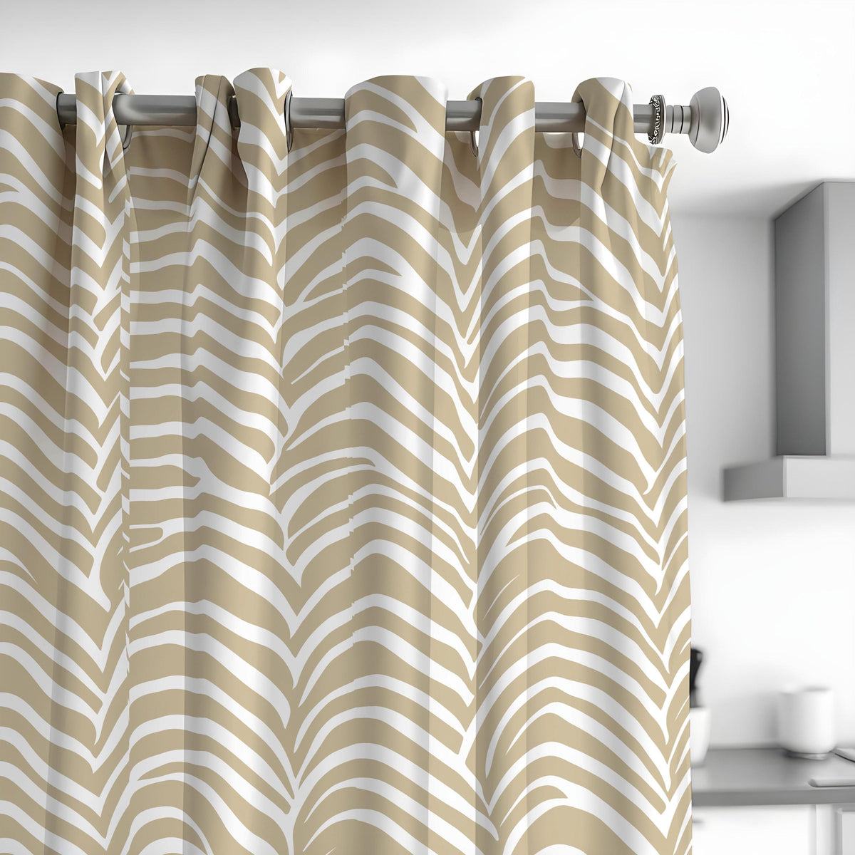 Beige Wave Pattern Curtains, Neutral Minimalist Drapes