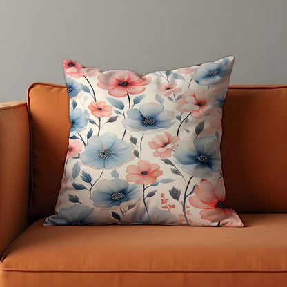 Pastel Floral Cushion Cover, Botanical Flower Throw Pillow Case