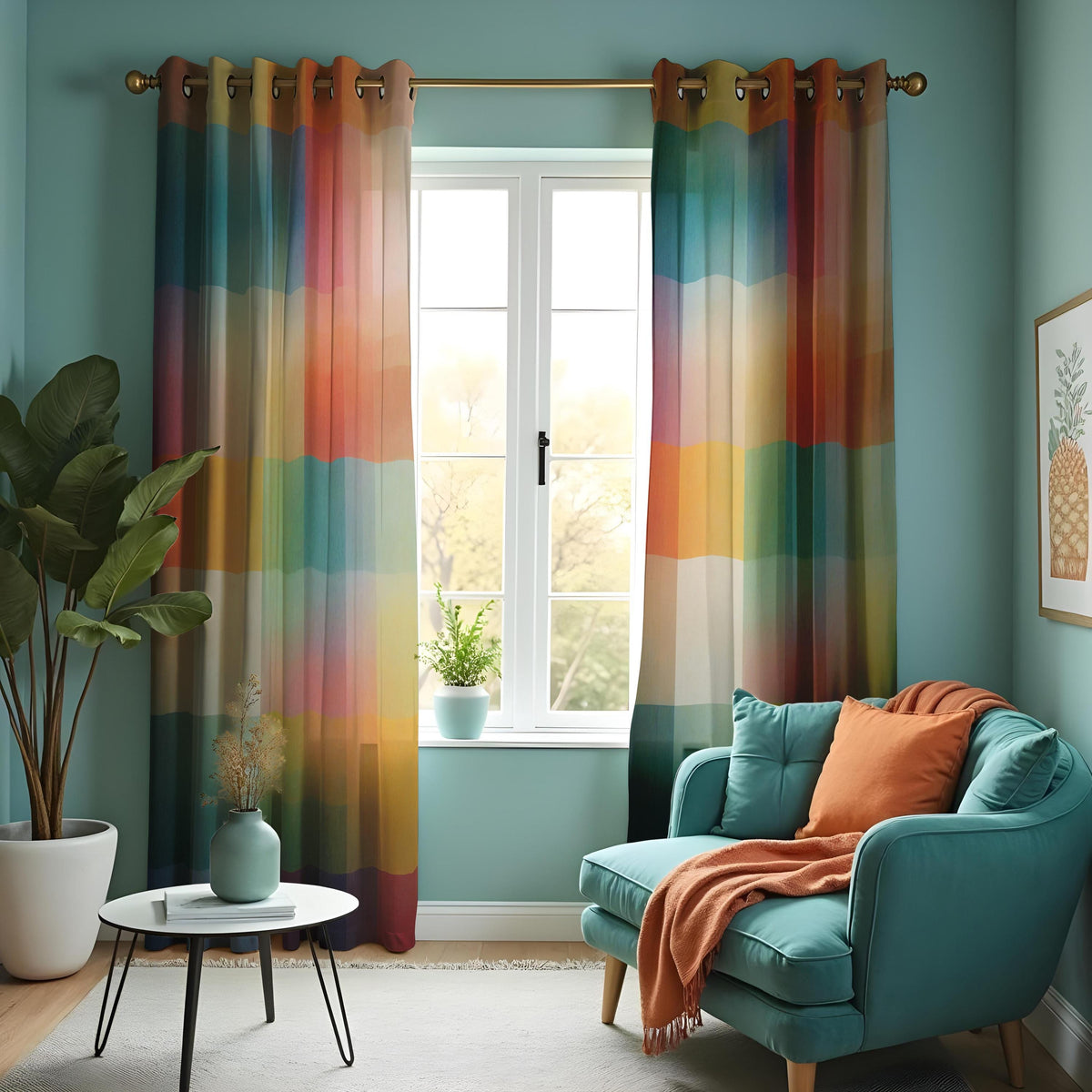 Colorful Rainbow Ombre Curtains, Gradient Window Drapes