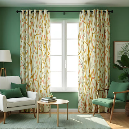 Orange Green Yellow Leaf Curtains, Botanical Nature Drapes