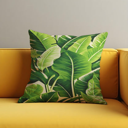 Tropical Banana Leaf Cushion Cover, Bold Green Botanical Throw Pillow Case