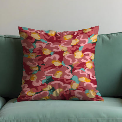 Bold Painted Floral Cushion Cover, Expressive Brushstroke Pillowcase
