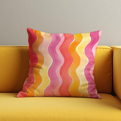 Retro Wavy Cushion Cover, Colorful Wave Pillow Case