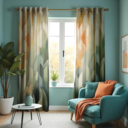 Earth Tone Geometric Leaf Curtains, Neutral Boho Drapes