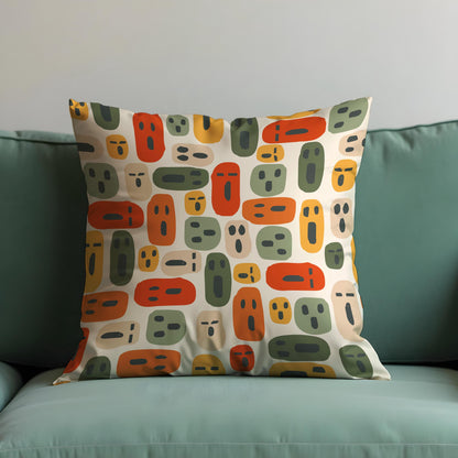 Colorful Faces Cushion Cover, Quirky Abstract Print Pillow Case