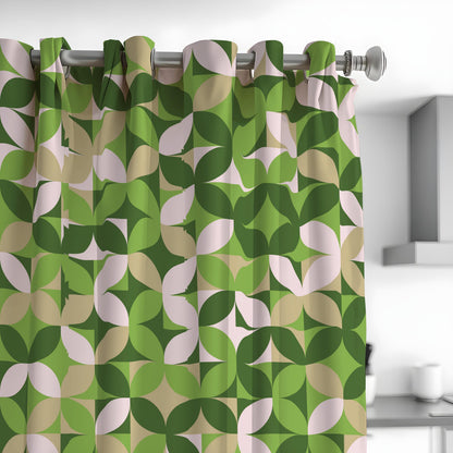 Green Retro Geometric Curtains, Mid Century Custom Drapes