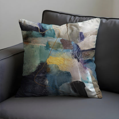 Moody Abstract Watercolor Cushion Cover, Blue & Beige Pillow Cover