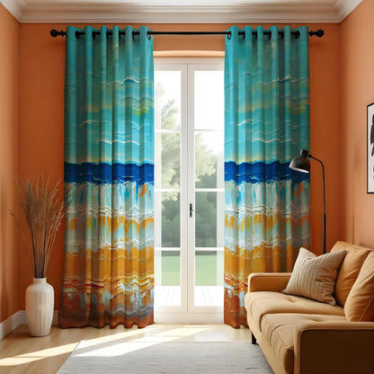 Ocean Sunset Beach Curtains, Coastal Nautical Window Drapes