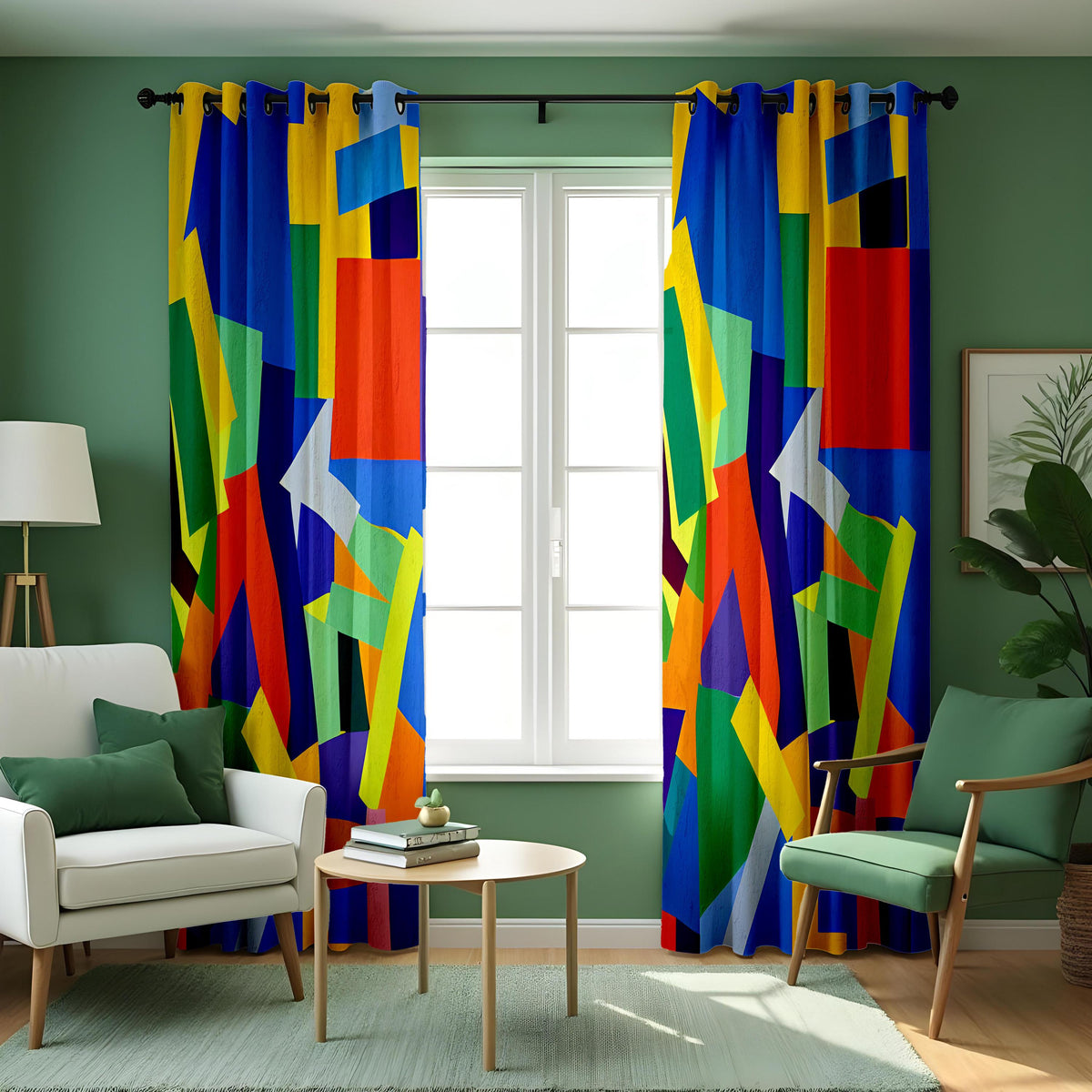 Bold Color Block Curtains, Multicolor Abstract Drapes