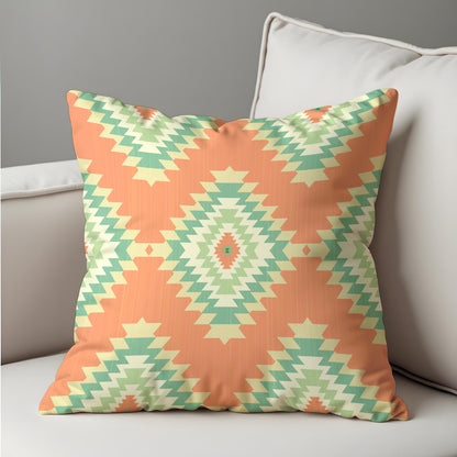 Southwestern Aztec Cushion Cover, Peach & Mint Tribal Throw Pillow Cover
