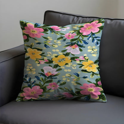 Blue Flower Cushion Cover, Fresh Botanical Pillow Case