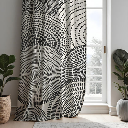 Black and White Circle Curtains, Monochrome Abstract Drapes
